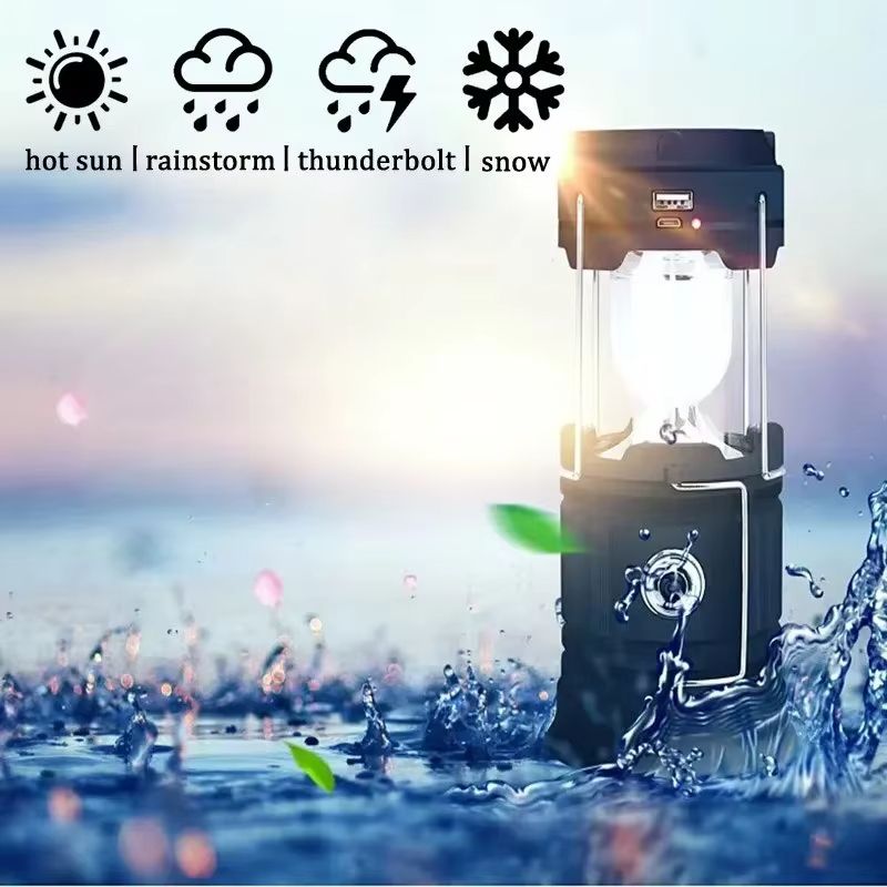 Rechargeable Solar Multifunctional Handheld Camping Lamp LED Portable Flashlight Portable Waterproof Emergency Powered Light