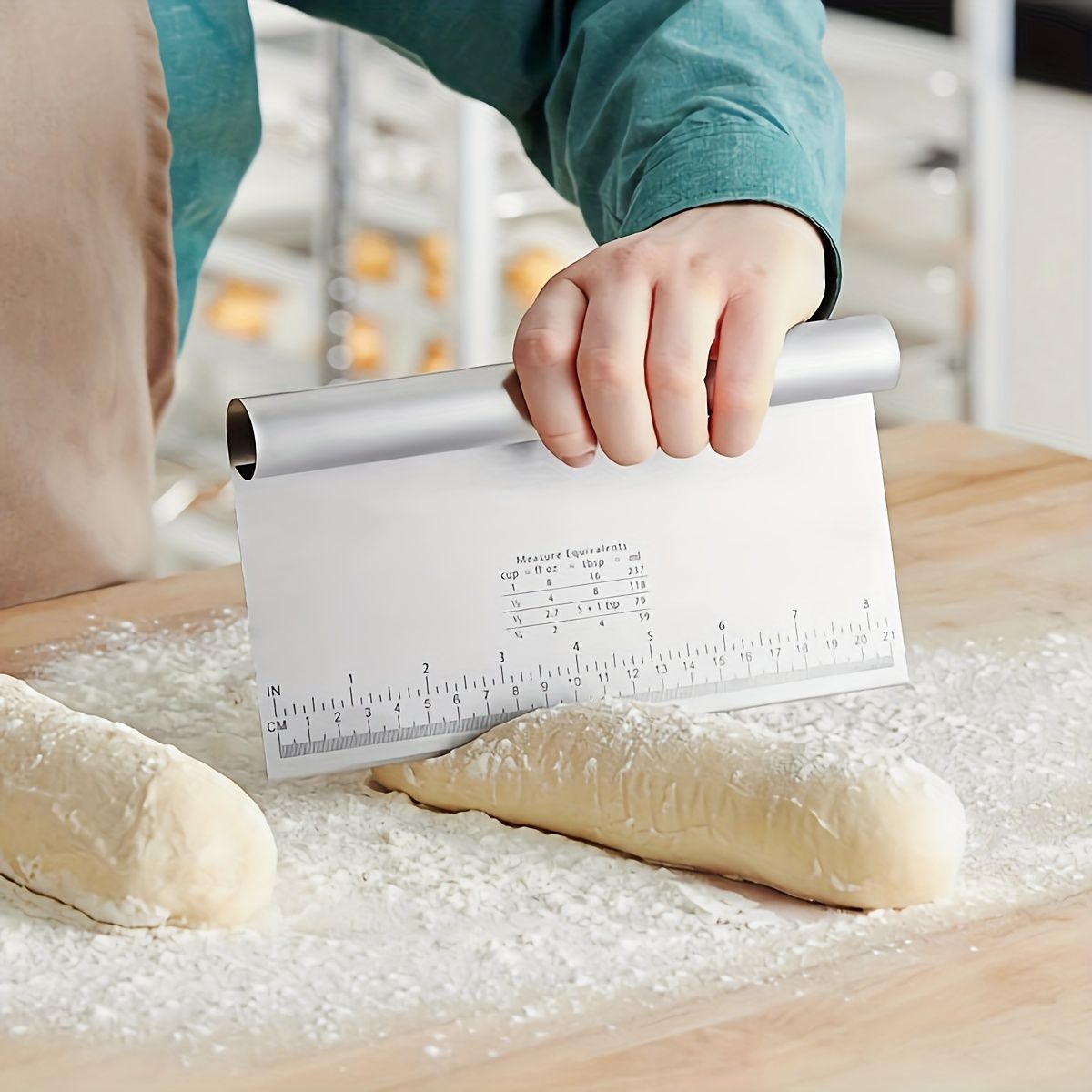 22cm Stainless Steel Scraper & Dough Cutter Pro Dough Pastry Scraper/Cutter/Chopper Stainless Steel Mirror Polished with Measuring Scale Multipurpose- Cake, Pizza Cutter - Pastry Bread Separator Scale