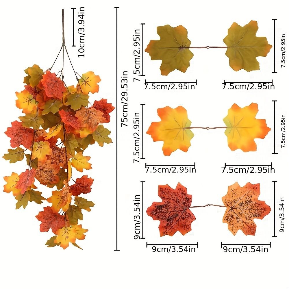 2 pcs Artificial Plants Maple Leaf Garland Wall Hanging Plant Vines for Thanksgiving Table Decoration Autumn Outdoor Garden Home Decor