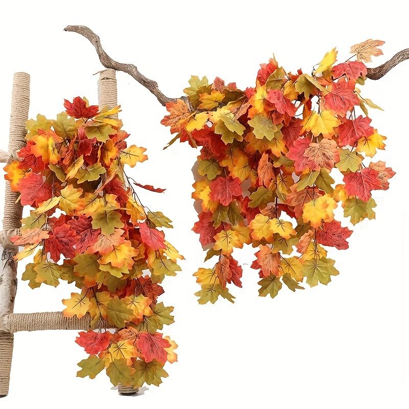 2 pcs Artificial Plants Maple Leaf Garland Wall Hanging Plant Vines for Thanksgiving Table Decoration Autumn Outdoor Garden Home Decor