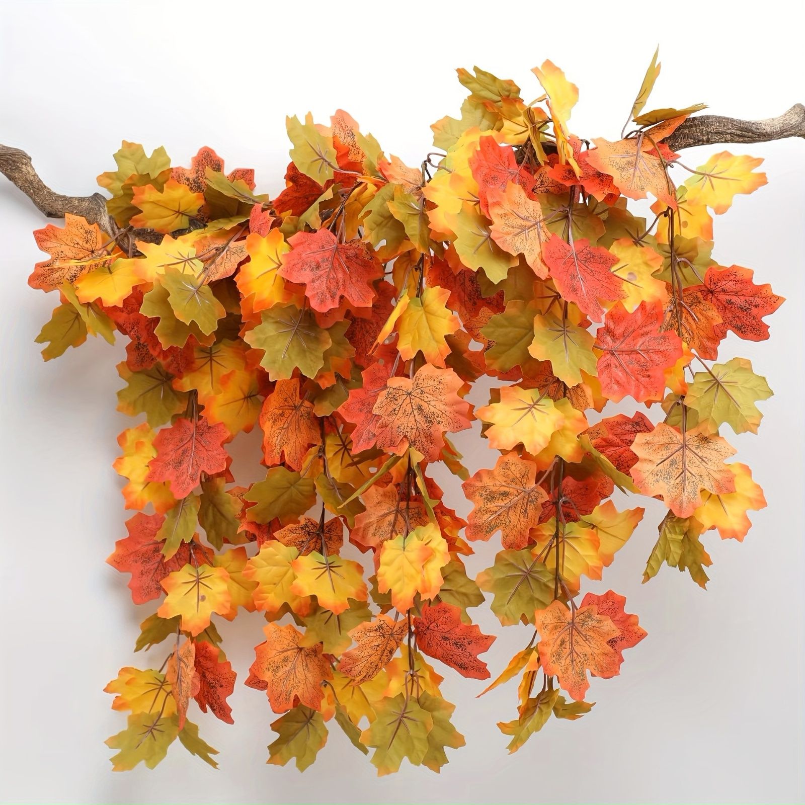 2 pcs Artificial Plants Maple Leaf Garland Wall Hanging Plant Vines for Thanksgiving Table Decoration Autumn Outdoor Garden Home Decor