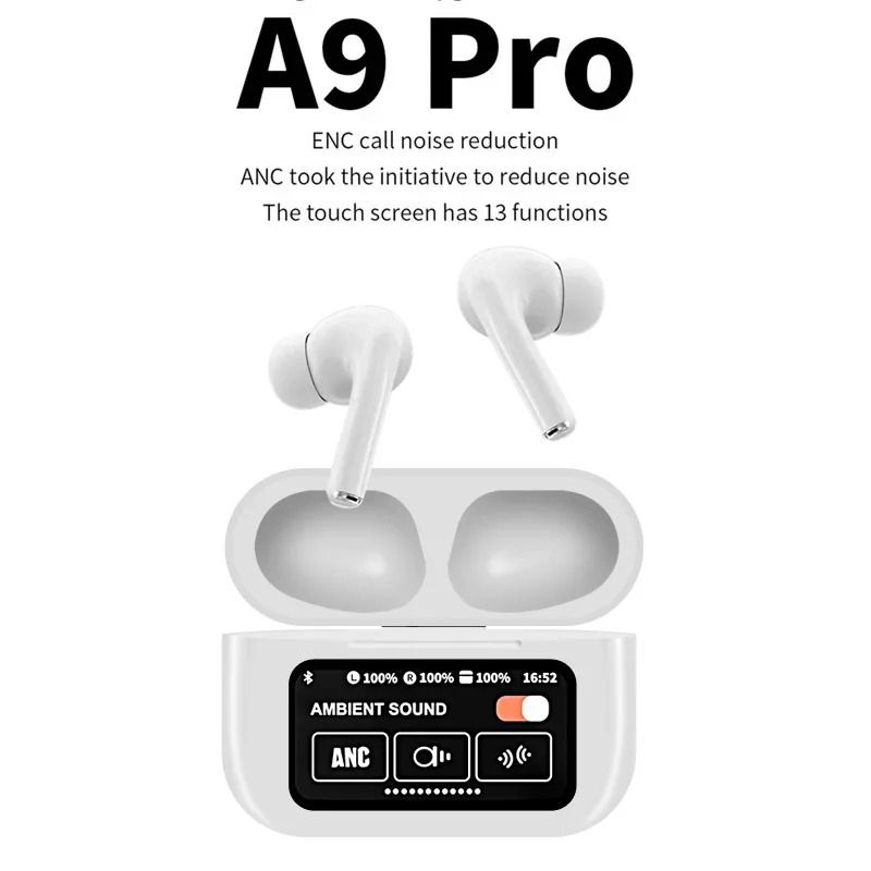 A9 Pro Wireless Bluetooth earphones LED Touch Screen Earpods Touch Screen ANC Noise Reduction   Earbuds 500mAh Long Standby