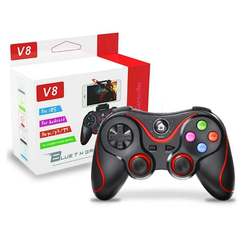 V8 Wireless Bluetooth Game Controller with Smartphone Holder for PC/PS3/Switch/Android/IOS/TV Box Gaming Handle as picture