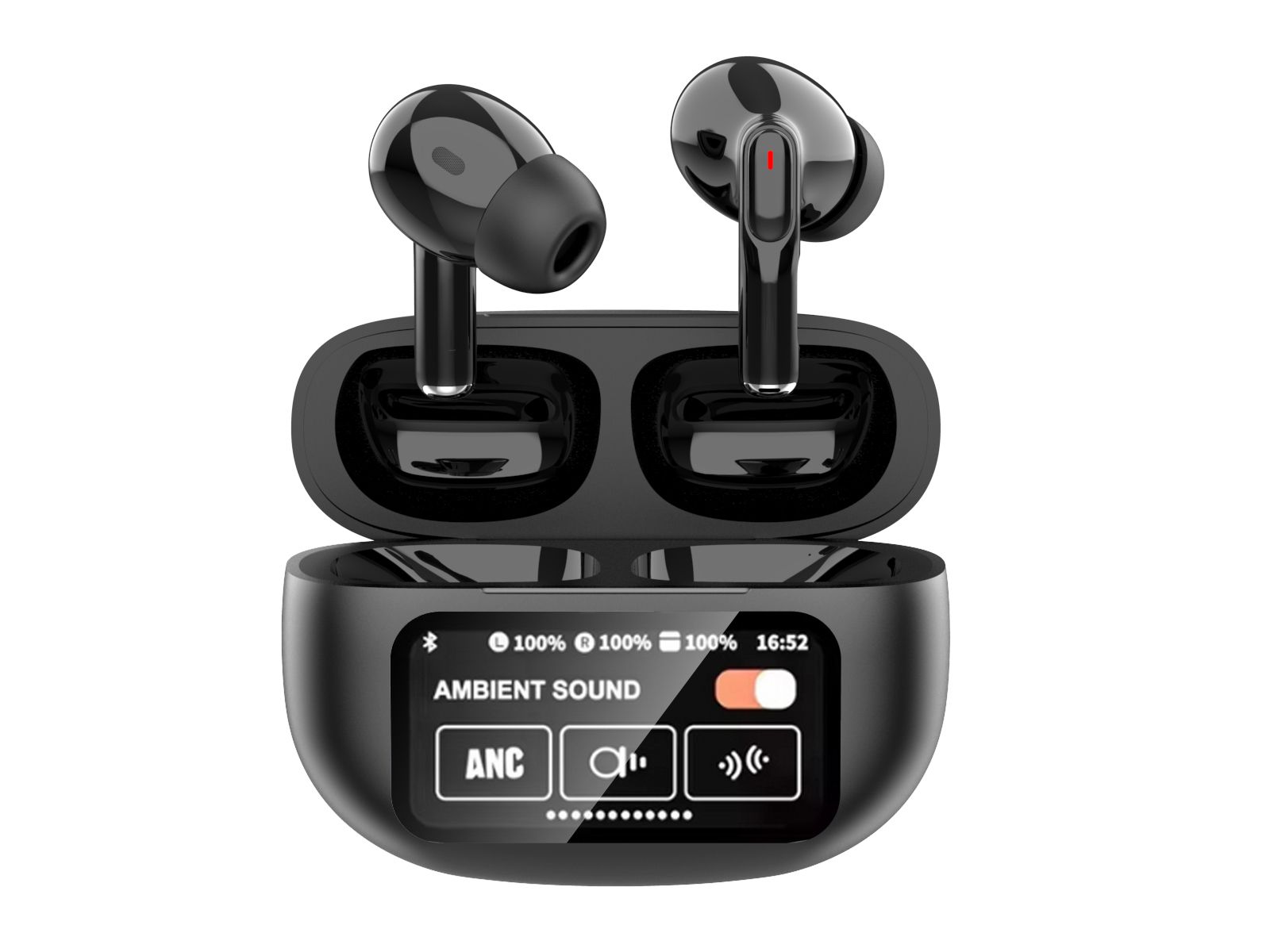 A9 Plus Wireless Bluetooth earphones LED Touch Screen Earpods Touch Screen ANC Noise Reduction   Earbuds 500mAh Long Standby Black