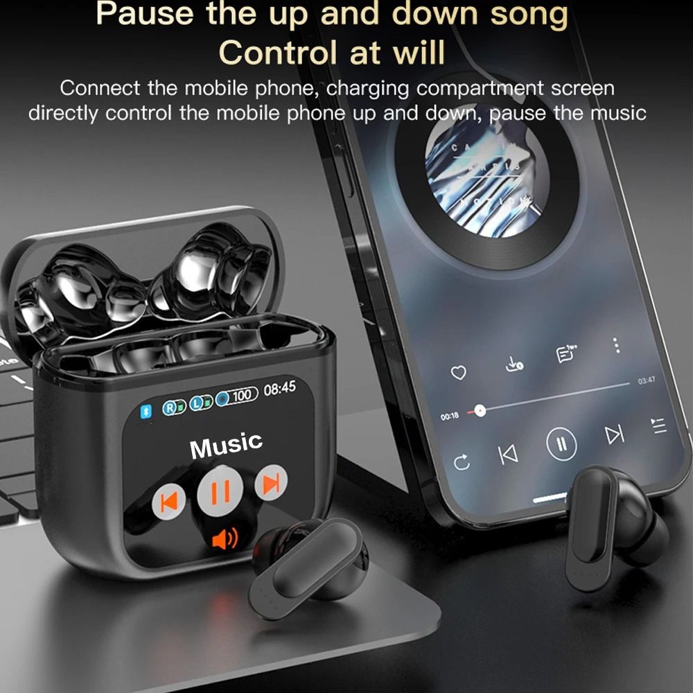 SE60 Wireless Bluetooth Headphone TWS Earphones LED Touchscreen Visible Active Noise Cancellation Sport Earphone