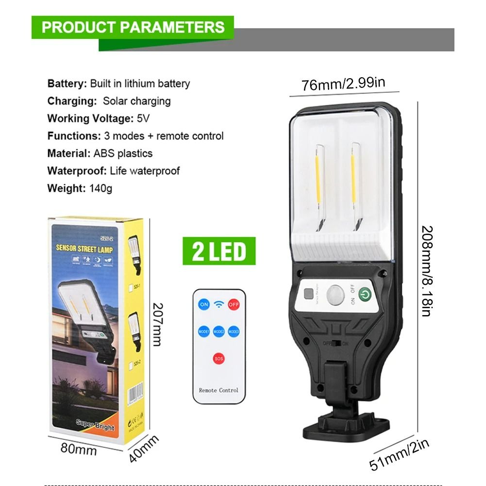 New Outdoor LED Solar Wall Light, Human Sensing Tungsten Wire Lamp, Home Wall Remote Control, Courtyard Street Light