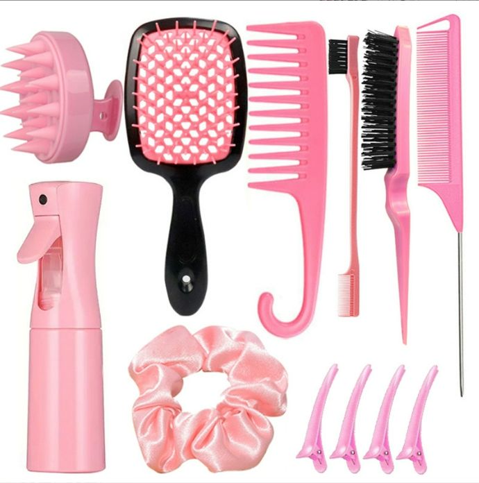 Comb Set Relaxing Elastic Massage Comb Hollow Out Hair Brush Scalp Massage Combs Hair Styling Spray bottle Hair Salon Tools
