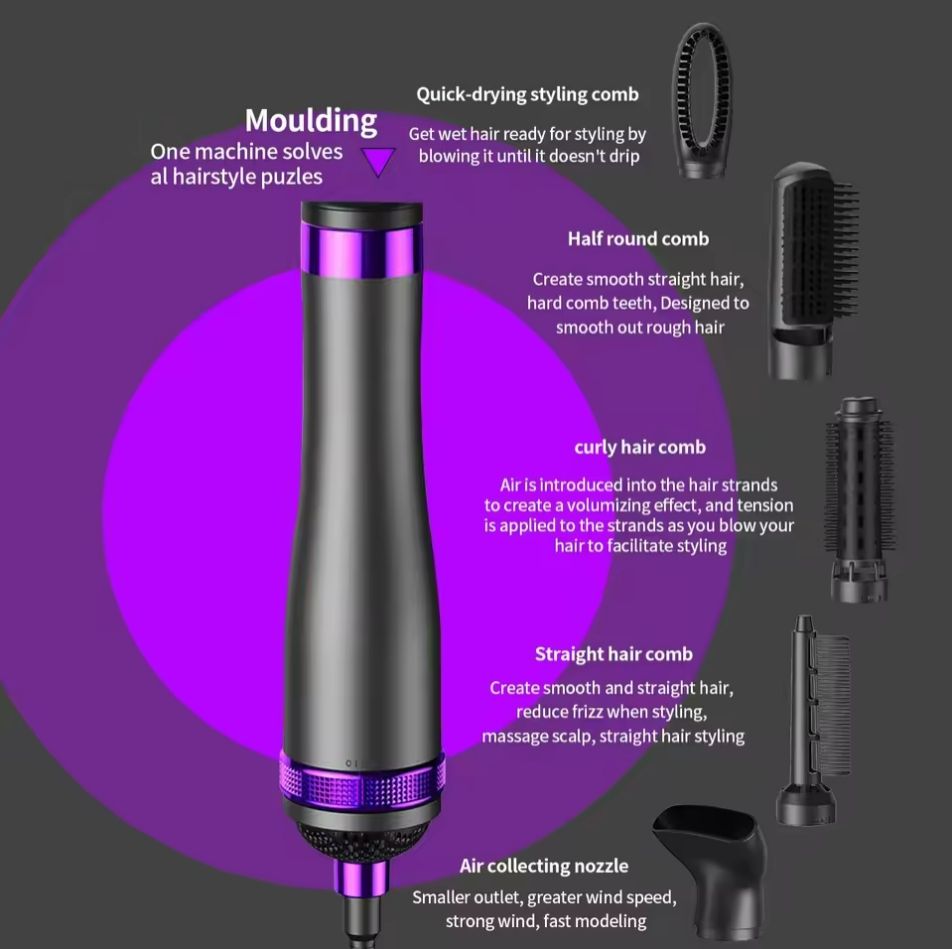 6 in 1 Hot Comb Multi Hair Styler With Curling Iron Hair Straightener With Hair Brush For Hair Dryer