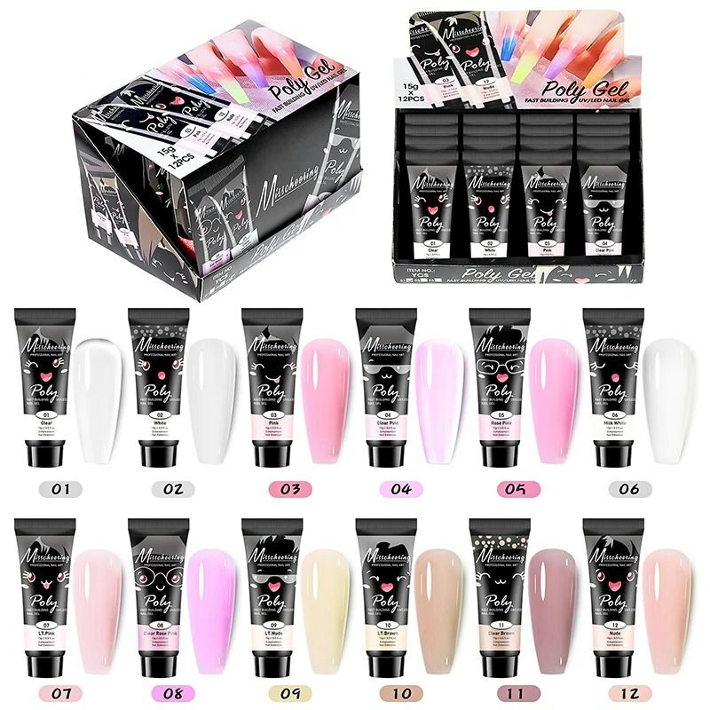 12pcs/set Nail  Extension Gel Nail Art Semi Permanent Acrylic Fast Building