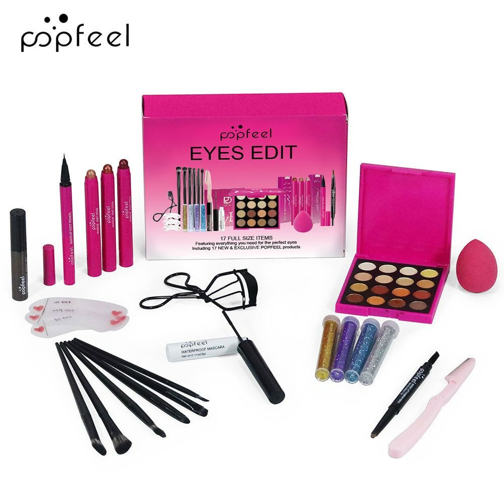 22Pc Eyeshadow Set + Eyelash Kit+ Makeup Brush + Eyebrow Shaper Combo Set Convenient Complete Makeup Set