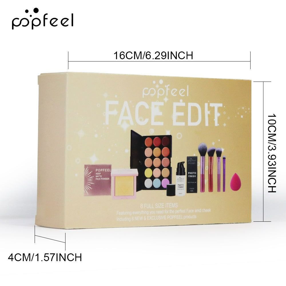 8Pcs Face Makeup Set  Complete Cosmetic Kit with Concealer palette, Setting Powder, Face Primer, Brushes,Makeup spong