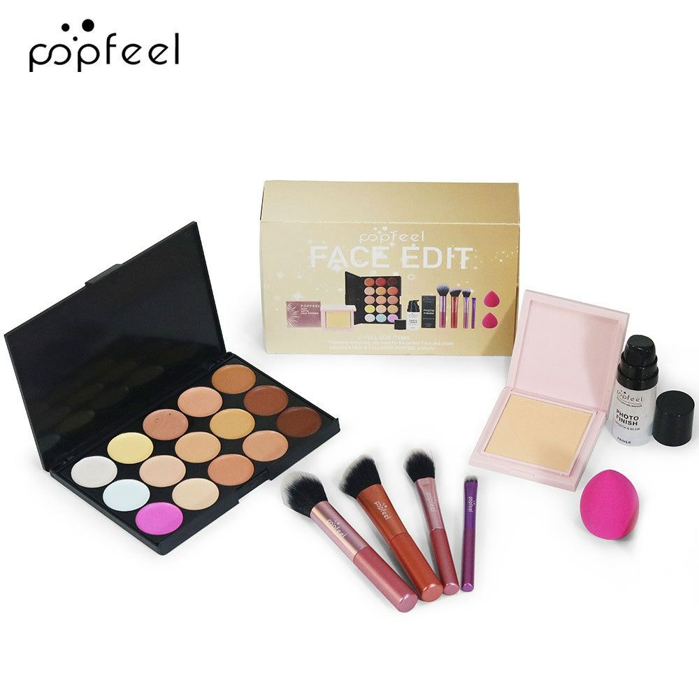 8Pcs Face Makeup Set  Complete Cosmetic Kit with Concealer palette, Setting Powder, Face Primer, Brushes,Makeup spong