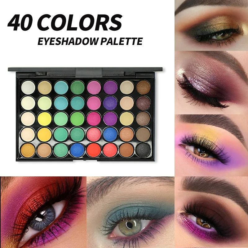 40Colors  Eyeshadow Palette with 8 Pcs Eyeshadow Brush Set Waterproof Long Lasting Pressed Powder Cosmetics Women MakeUp popfeel