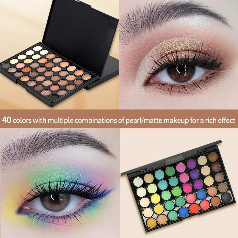 40Colors  Eyeshadow Palette with 8 Pcs Eyeshadow Brush Set Waterproof Long Lasting Pressed Powder Cosmetics Women MakeUp popfeel
