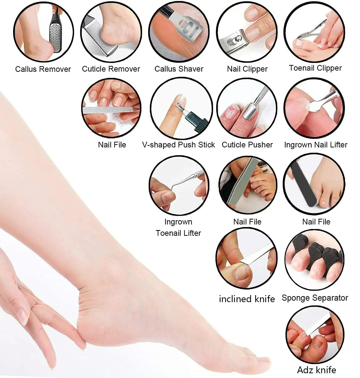 27in1 Foot Care Tool Pedicure Manicure Kit Set Stainless Steel Peeling Exfoliating Callus Dead Skin Remover Foot Scrubbing Brush Pedicure Tools