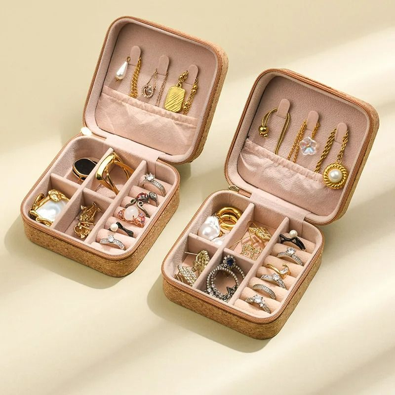 Portable Jewelry Box Lightweight Vintage Earrings Storage Boxes Earrings Necklace Rings Case Square-Shape Zipper  Bohemia Organizer