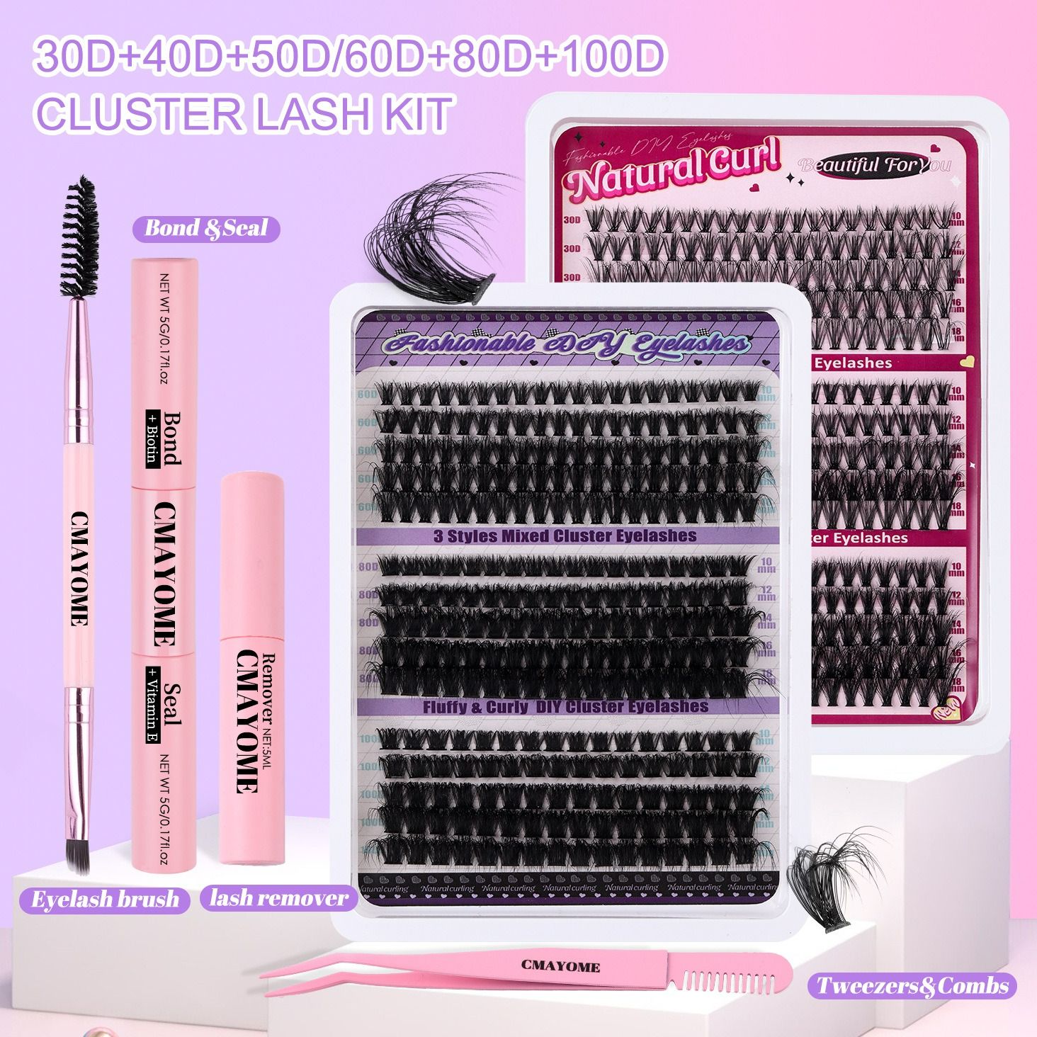 DIY False Eyelash large capacity Clusters for Natural Look False Eyelashes Natural Thick Kit Lash Extension Kit DIY Individual Lashes Kit