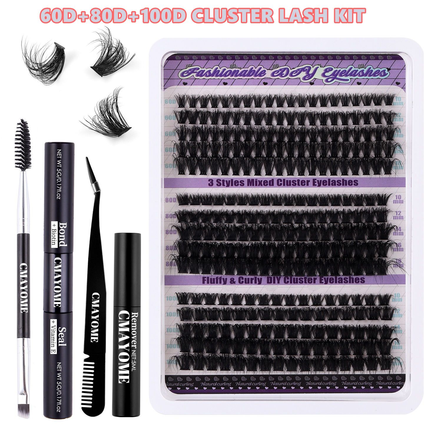 DIY False Eyelash large capacity Clusters for Natural Look False Eyelashes Natural Thick Kit Lash Extension Kit DIY Individual Lashes Kit