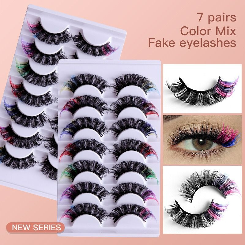 7 pairs Europe and the United States high imitation mink color eyelashes thick curl up eye tail false eyelashes Eye Lashes Colored false eyelashes Mink Lashes Soft And Light