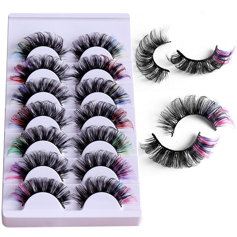 7 pairs Europe and the United States high imitation mink color eyelashes thick curl up eye tail false eyelashes Eye Lashes Colored false eyelashes Mink Lashes Soft And Light