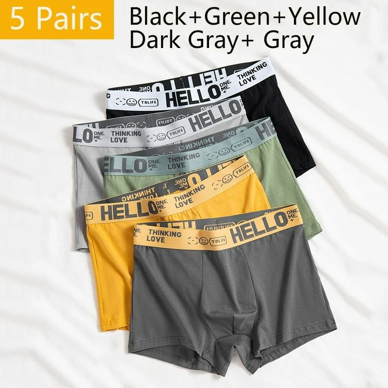 5PCS Boxer Panties Men Letter Underwear Trunks Underpant Comfortable Breathable Soft Cotton Panties Boxer Shorts Plus Size