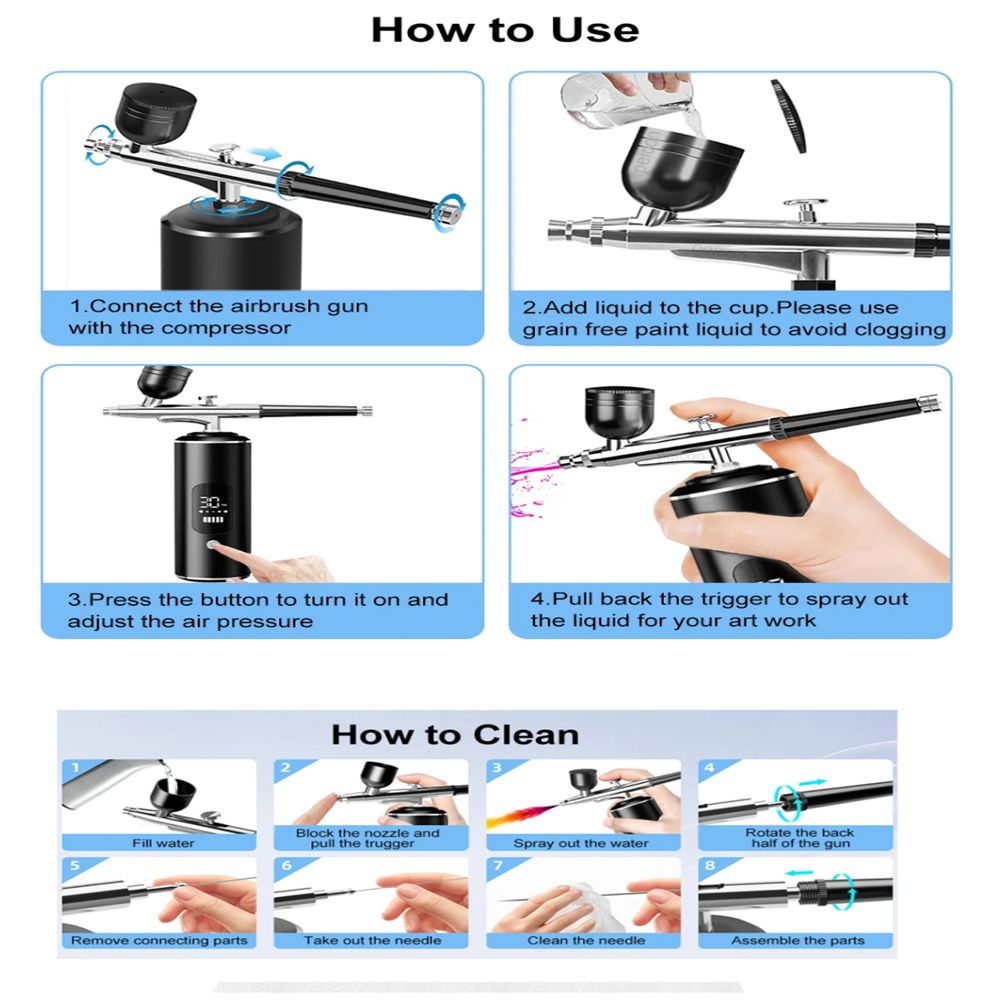 Portable Airbrush Mini Air Compressor Kit Paint Spray Gun For Face Hydrating Sprayer Nail Art Tattoo Craft Cake Pastry Painting