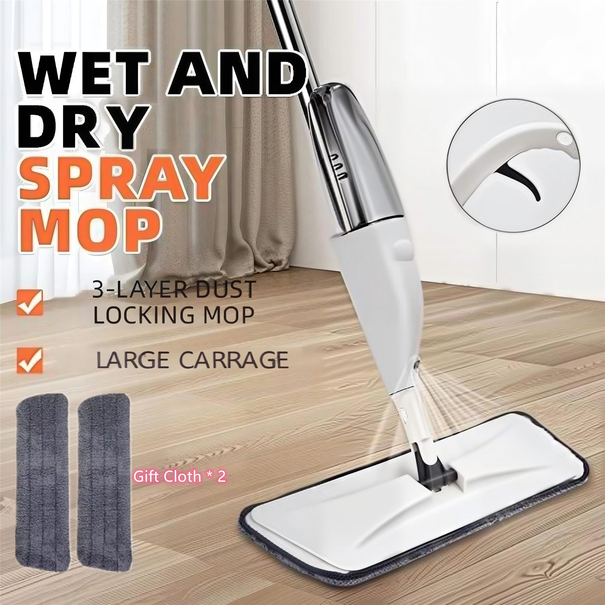 Newest Spray Mop Reusable Rotating Magic Flat Mops with Microfiber Pads  and Refillable Bottle For Home Kitchen Living Room Apartment