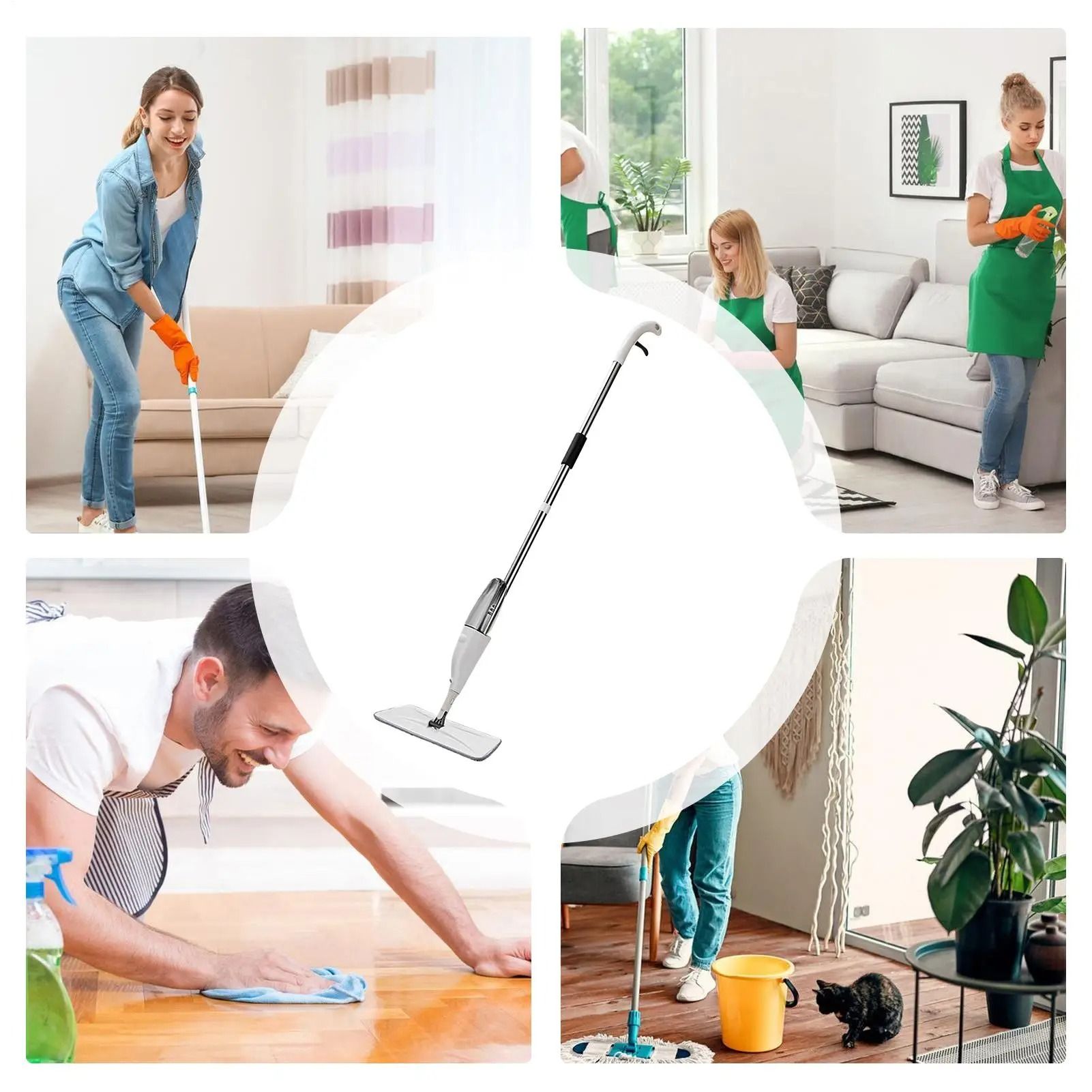 Newest Spray Mop Reusable Rotating Magic Flat Mops with Microfiber Pads  and Refillable Bottle For Home Kitchen Living Room Apartment