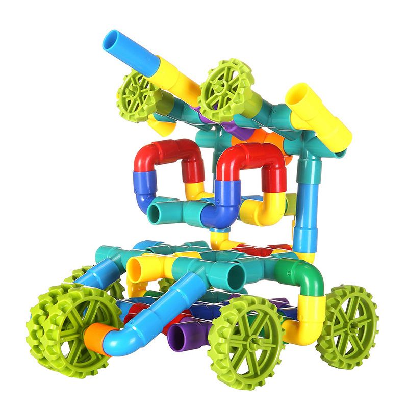 Blocks Toy, 82 Pieces Creative Pipe Tube Sensory Toys, Construction Set Build Bicycle, Tank, Scootie, Motor Skills Endless Design Educational Learning Toys for Kids Aged 3+