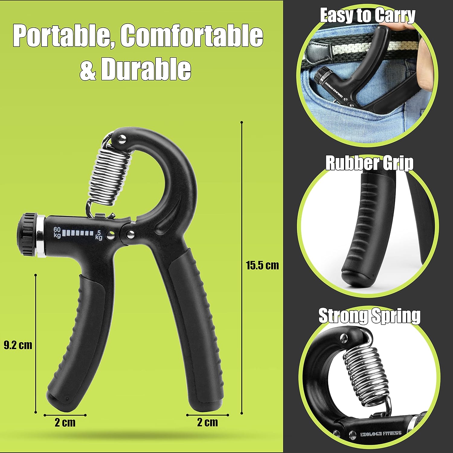 1pcs  5-60 kg Grip Strengthener Exerciser – Adjustable Hand Grips Strengthener with Stainless Steel Spring for Strong Wrists, Fingers, Forearm, Hands Hand Trainer,  Finger Exercise Power Gripper
