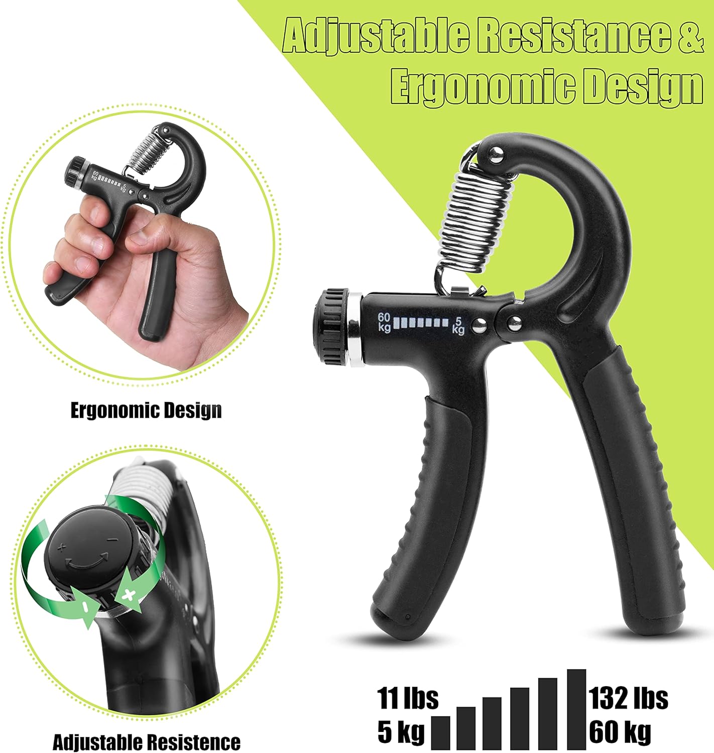 1pcs  5-60 kg Grip Strengthener Exerciser – Adjustable Hand Grips Strengthener with Stainless Steel Spring for Strong Wrists, Fingers, Forearm, Hands Hand Trainer,  Finger Exercise Power Gripper