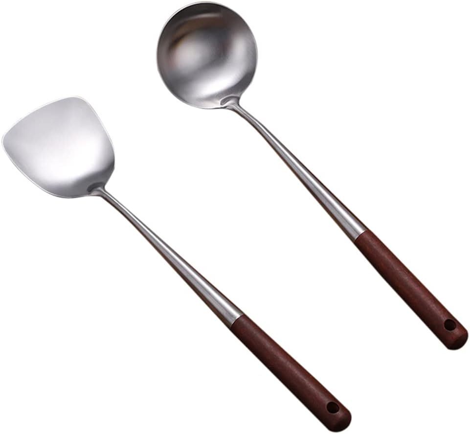 1 Set Long Handle Cooking Spatula Stainless Steel Cooking Utensils Stainless Steel Kitchen Utensils Spatula and Spoon Ladle Kitchen Ware Practical Kitchen Gadgets Cooking Tools