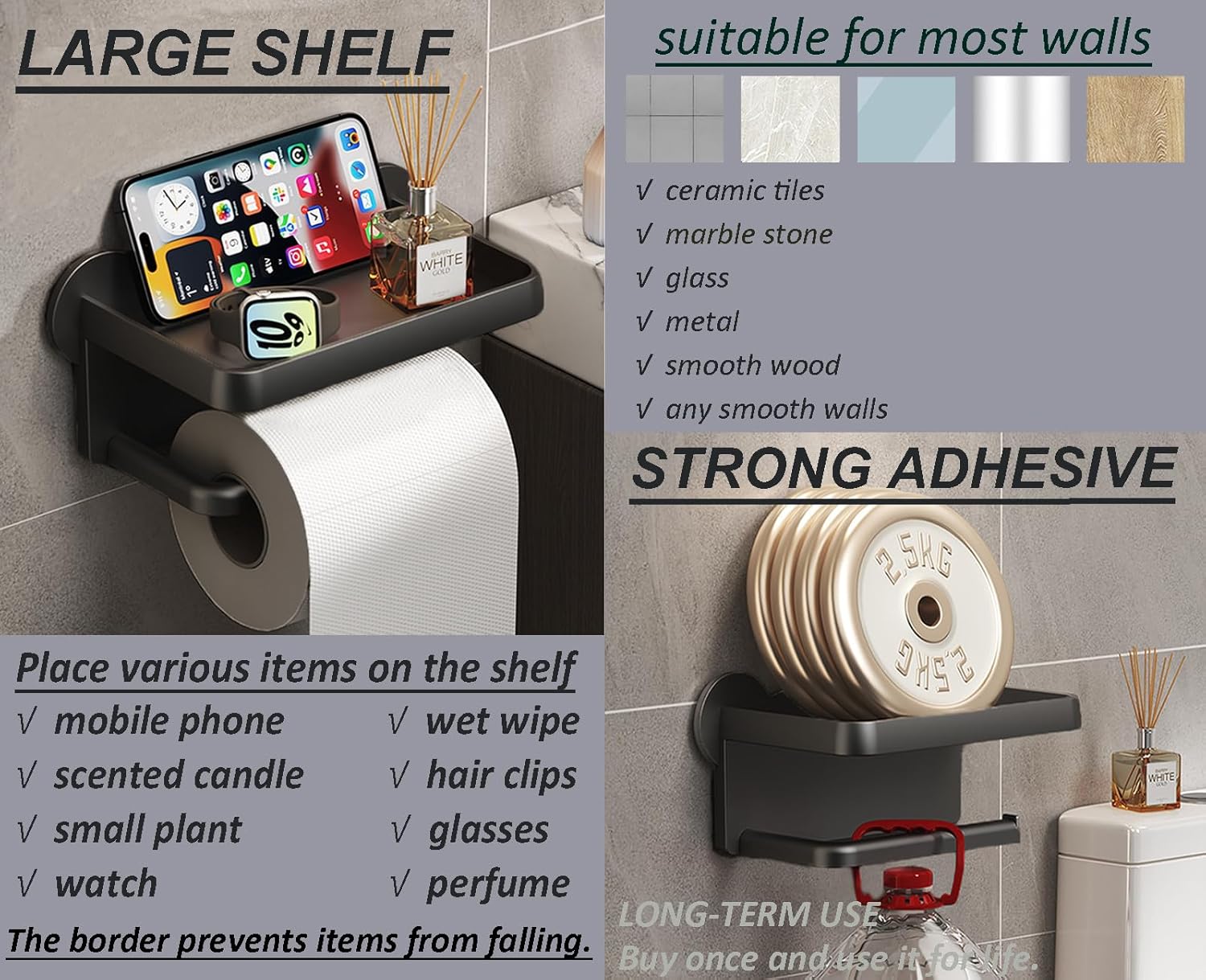 Black Toilet Paper Holder,  Wall-Mounted Toilet paper holder， tissue rack Bathroom tissue holder ，Toilet Paper Roll Dispenser，Bathroom Accessories