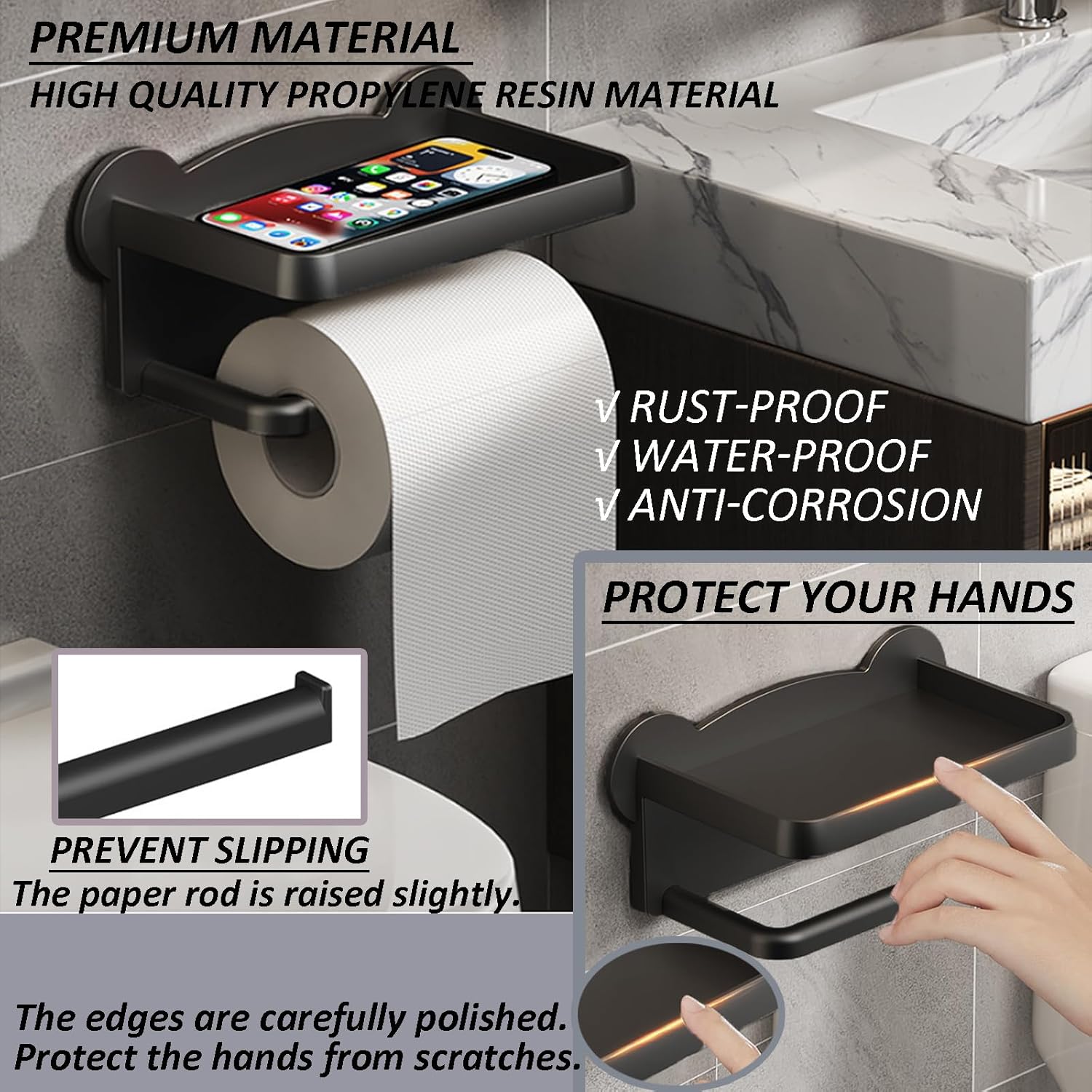 Black Toilet Paper Holder,  Wall-Mounted Toilet paper holder， tissue rack Bathroom tissue holder ，Toilet Paper Roll Dispenser，Bathroom Accessories
