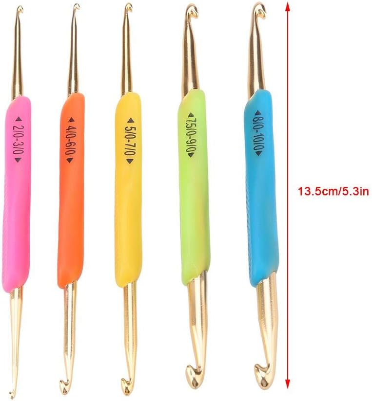 5pcs Crochet Hooks,Double Hook Crochet Hook Set TPR Soft Rubber Handle Aluminum Knitting Needle Set