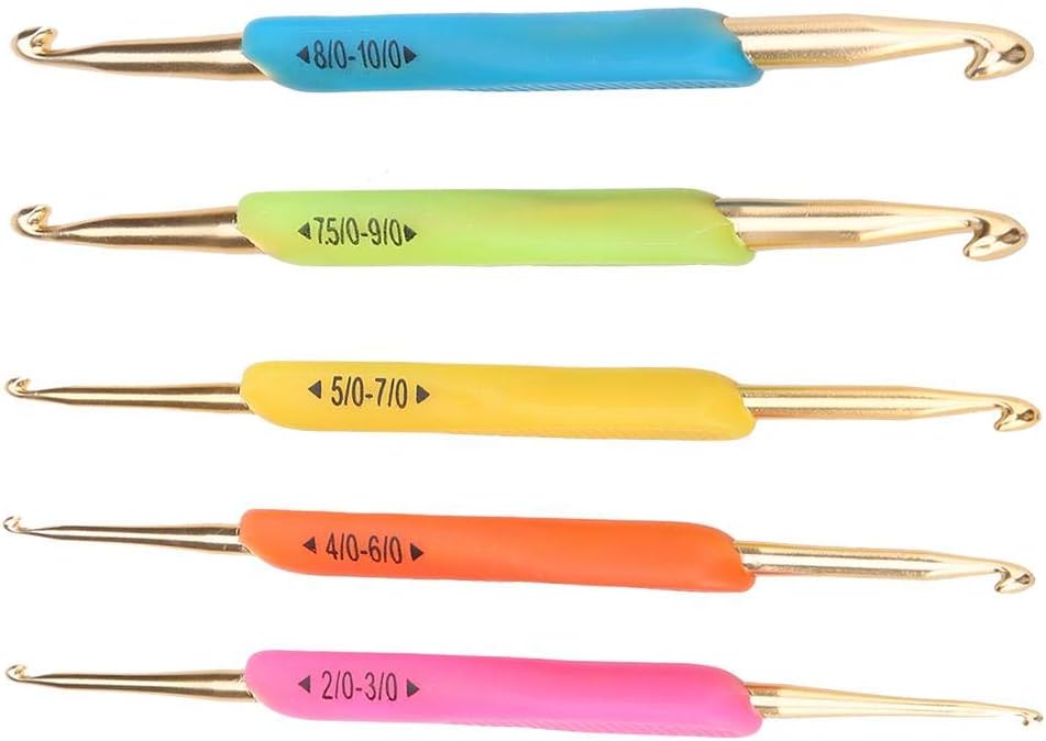 5pcs Crochet Hooks,Double Hook Crochet Hook Set TPR Soft Rubber Handle Aluminum Knitting Needle Set