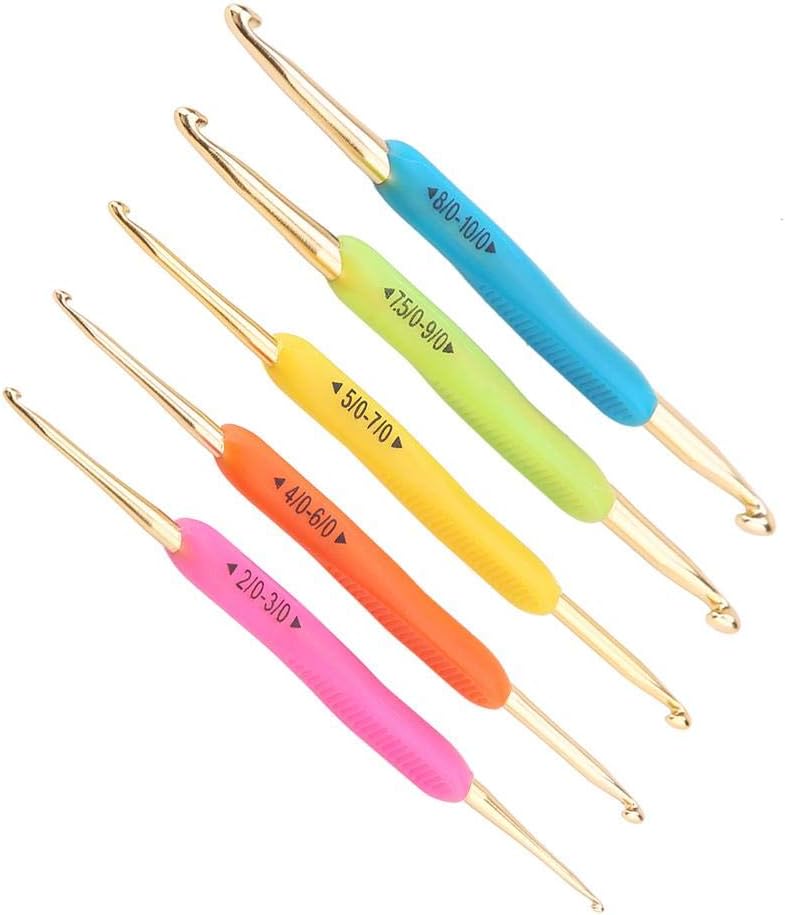 5pcs Crochet Hooks,Double Hook Crochet Hook Set TPR Soft Rubber Handle Aluminum Knitting Needle Set