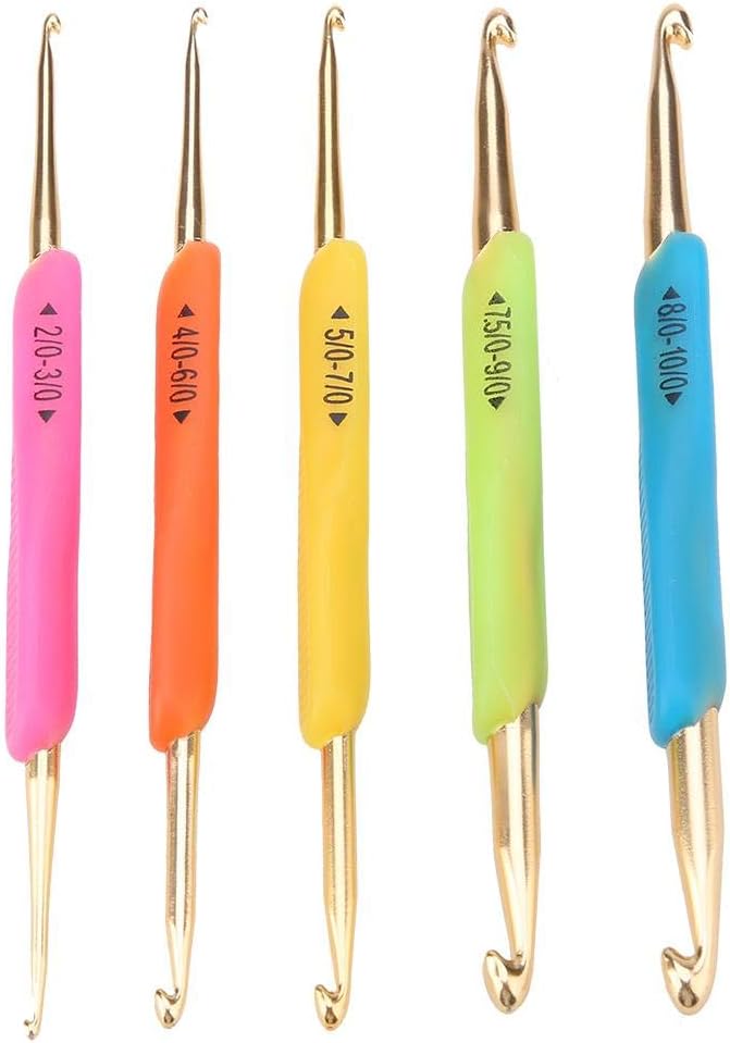 5pcs Crochet Hooks,Double Hook Crochet Hook Set TPR Soft Rubber Handle Aluminum Knitting Needle Set