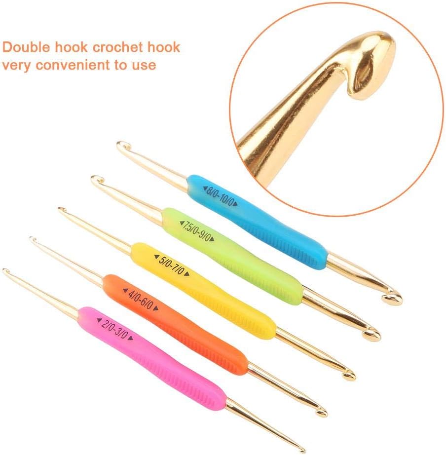 5pcs Crochet Hooks,Double Hook Crochet Hook Set TPR Soft Rubber Handle Aluminum Knitting Needle Set
