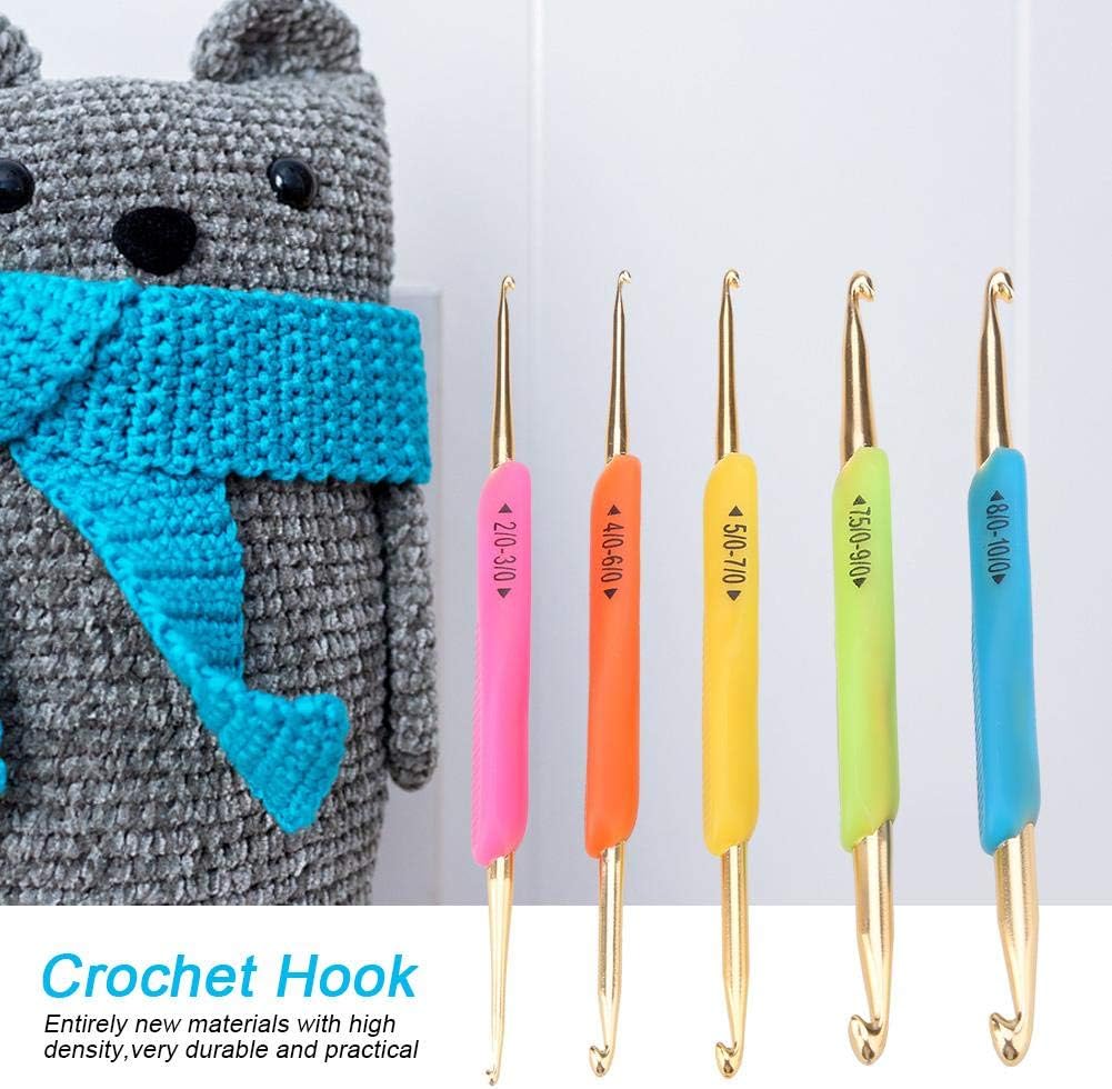 5pcs Crochet Hooks,Double Hook Crochet Hook Set TPR Soft Rubber Handle Aluminum Knitting Needle Set