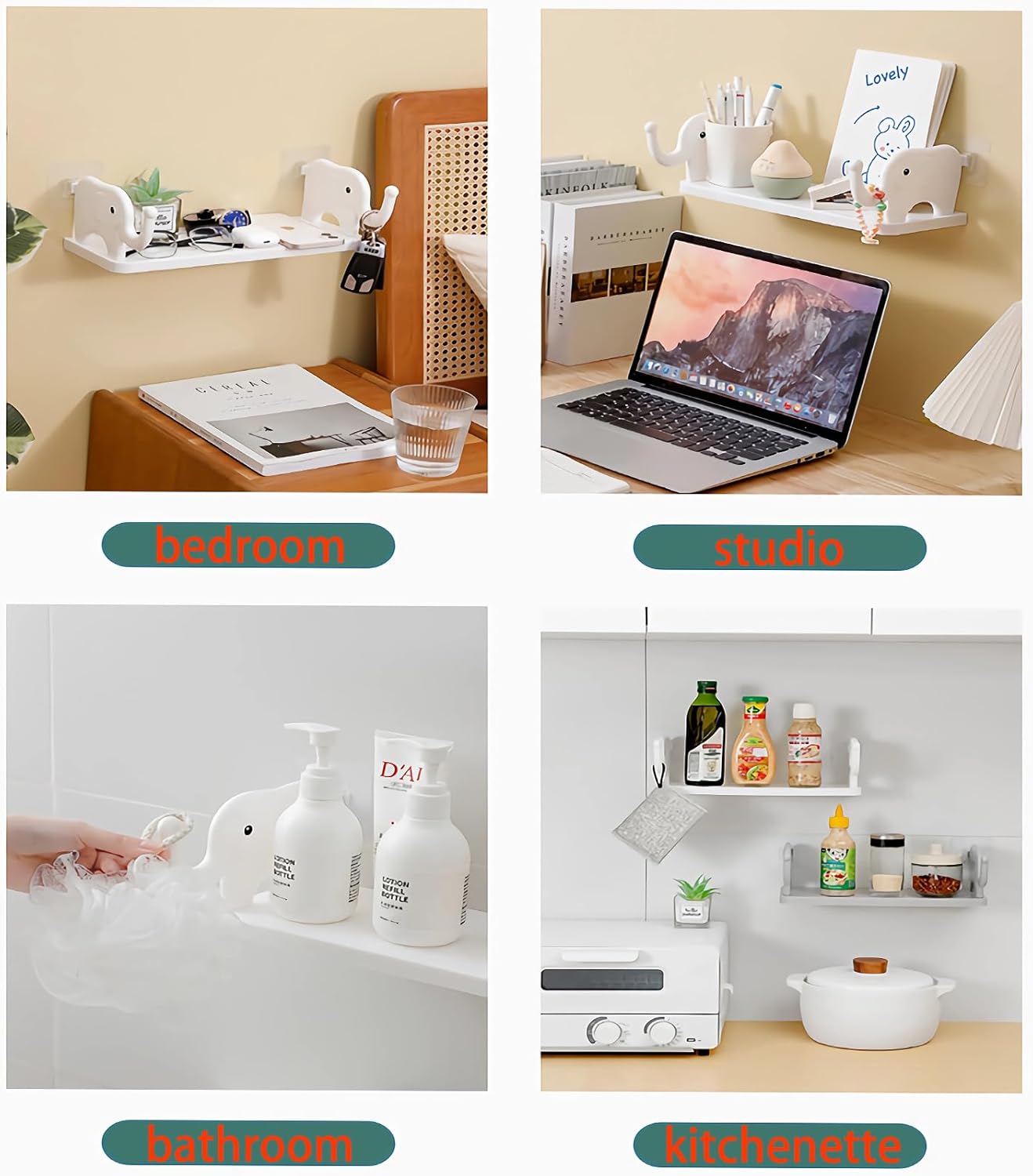 1PCS New Home Decor  Wall Mounted Floating Shelves elephant storage rack Bathroom Kitchen  storage rack Display Hanging Shelf