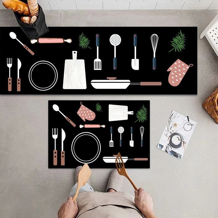 ﻿ 2 Piece Anti-slip  Absorbent Oil Kitchen Rug Sets Kitchen Mats  Kitchen Area Rug Floor Mat Waterproof Hallway Laundry Room Runner Rug Home Decor