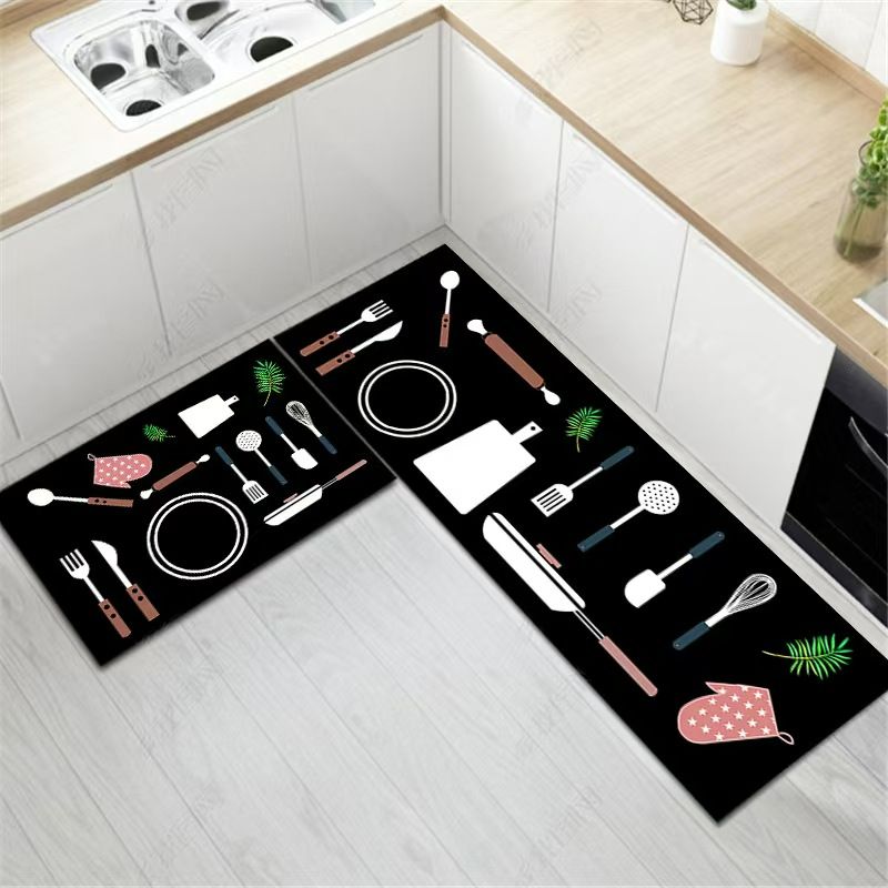 ﻿ 2 Piece Anti-slip  Absorbent Oil Kitchen Rug Sets Kitchen Mats  Kitchen Area Rug Floor Mat Waterproof Hallway Laundry Room Runner Rug Home Decor