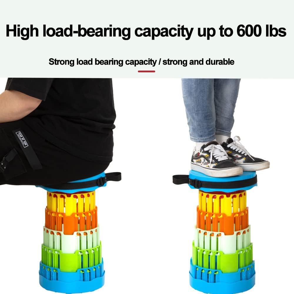 Collapsible Stool Upgraded, Folding Telescoping Foldable Camping Stool, Sturdy, Portable Telescopic Compact Folding Chair, Retractable Seat or Foot Rest for Travel, Parties, Queue