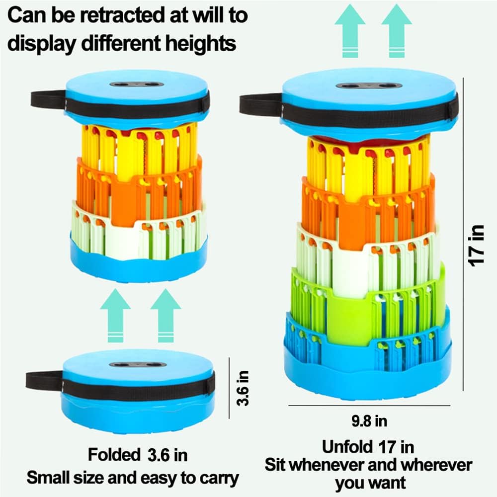 Collapsible Stool Upgraded, Folding Telescoping Foldable Camping Stool, Sturdy, Portable Telescopic Compact Folding Chair, Retractable Seat or Foot Rest for Travel, Parties, Queue