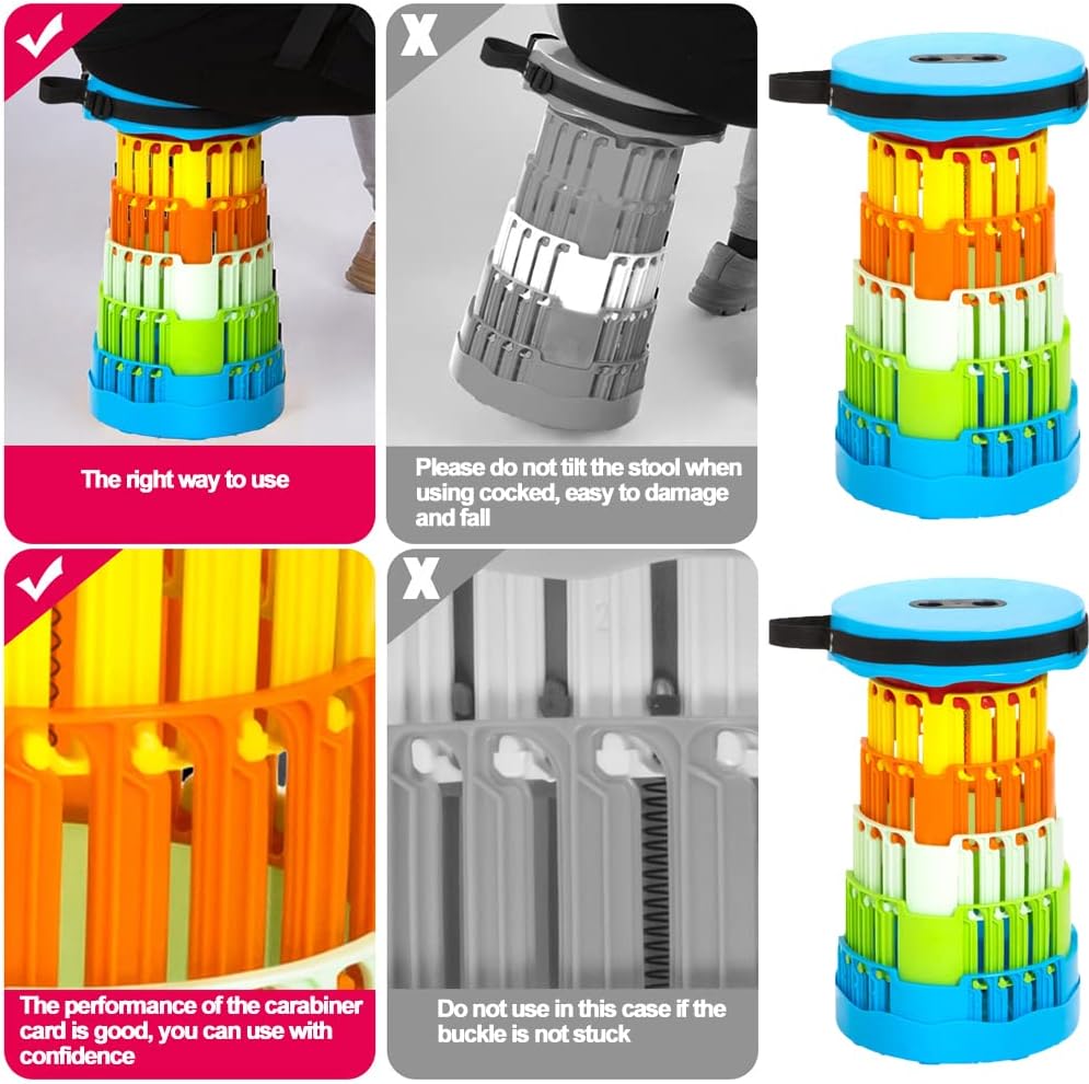 Collapsible Stool Upgraded, Folding Telescoping Foldable Camping Stool, Sturdy, Portable Telescopic Compact Folding Chair, Retractable Seat or Foot Rest for Travel, Parties, Queue