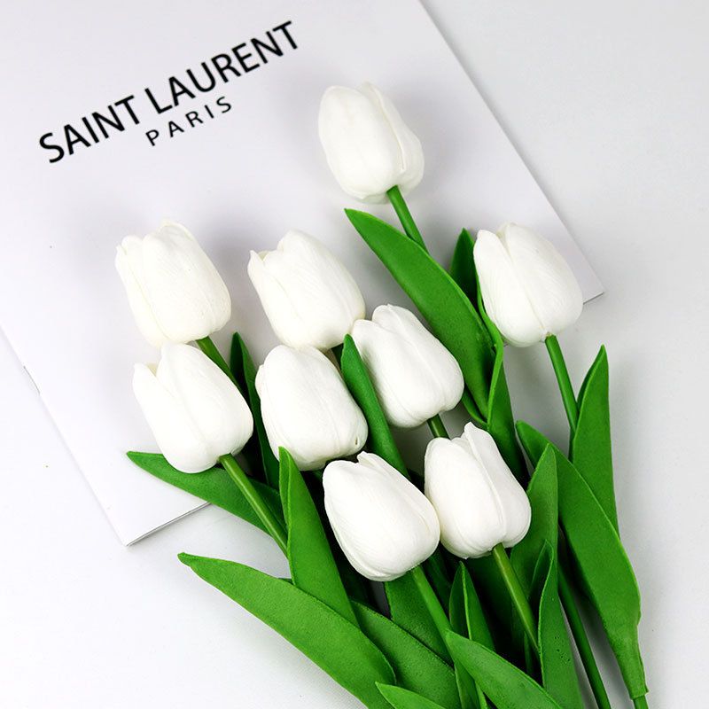 9Pcs Real Touch Latex Fake Tulips ， Artificial Tulips Flowers, faux home decorative flower  Flowers for Christmas Centerpiece Mother's Day Women's Day Gifts Flowers in Home Kitchen Wedding Decorations