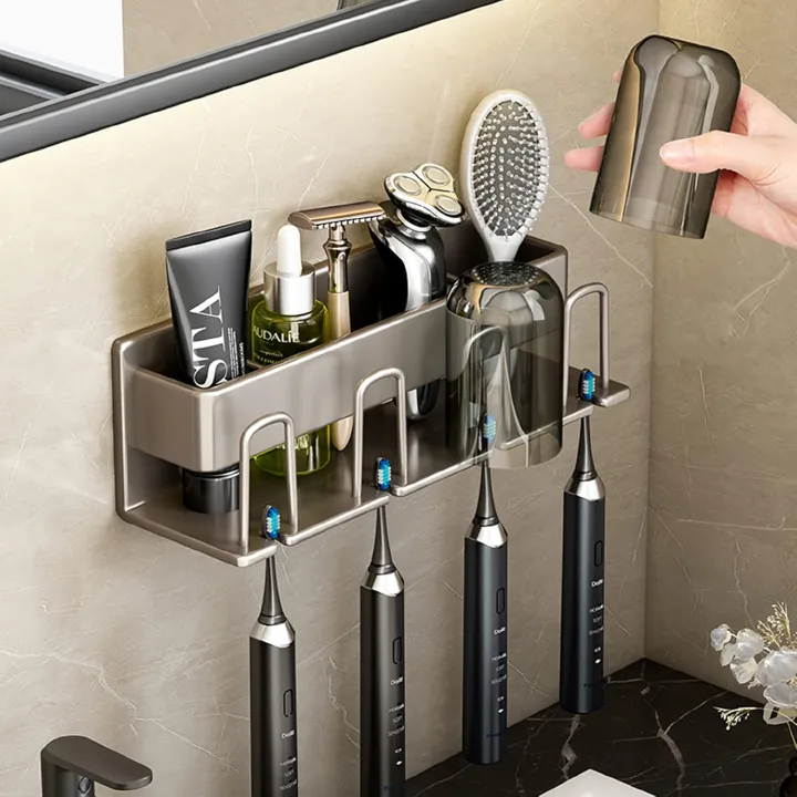 Aluminium alloy toothbrush holder for Bathrooms,Electric Toothbrush Holder,Tooth Brushing Holder,Toothbrush Holder Wall Mounted ，Toothbrush Rack ， Storage Rack（Excluding Cup x 4）