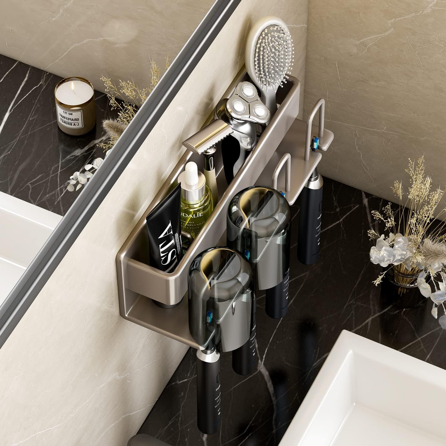 Aluminium alloy toothbrush holder for Bathrooms,Electric Toothbrush Holder,Tooth Brushing Holder,Toothbrush Holder Wall Mounted ，Toothbrush Rack ， Storage Rack（Excluding Cup x 4）