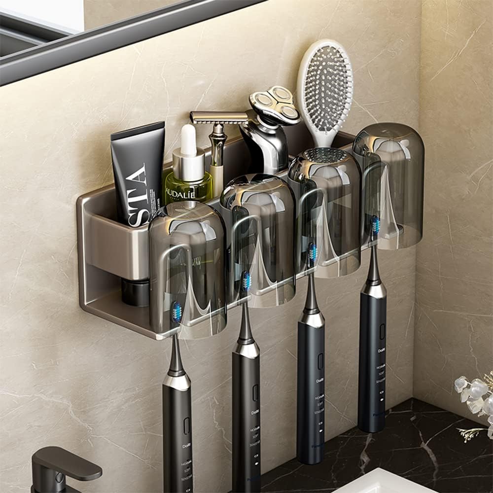 Aluminium alloy toothbrush holder for Bathrooms,Electric Toothbrush Holder,Tooth Brushing Holder,Toothbrush Holder Wall Mounted ，Toothbrush Rack ， Storage Rack（Excluding Cup x 4）